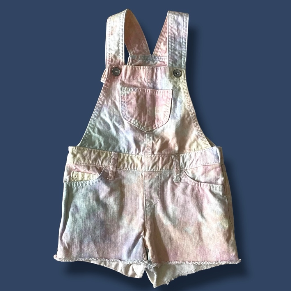 Children's Place Pastel Tie Dye Shortalls Bib Overalls Shorts Girls Sz 4T